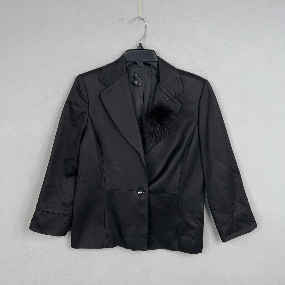 Vintage Banana Republic Blazer Womens 10 Black One Button Feather Brooch Party